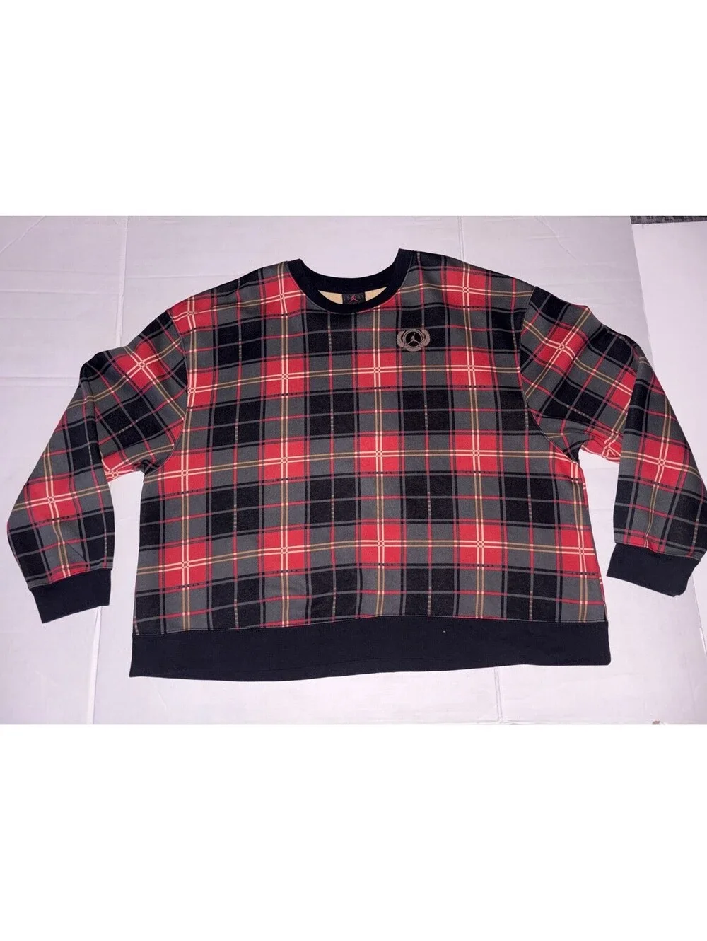 Jordan Essentials Holiday Plaid Fleece Crewneck Sweatshirt Mens XL Red Black